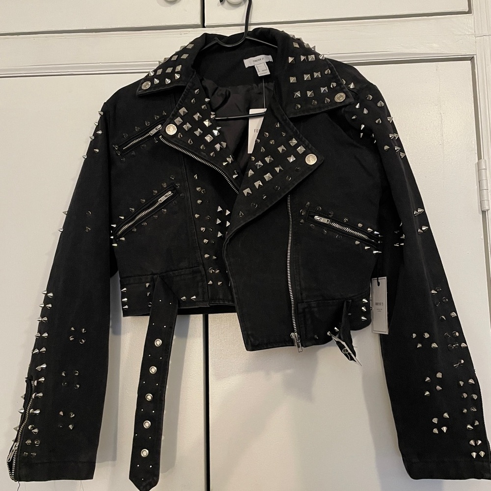 Studded Denim Moto Jacket